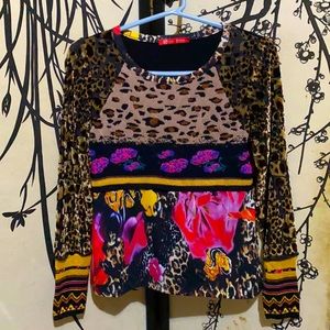 Mixed Print Long-Sleeve Blouse - Multicolor